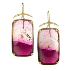 Gabriella Kiss Large Watermelon Tourmaline Earrings | Quadrum Gallery Gabriella Kiss, Cut Watermelon, Large Cushions, Body Adornment, Gold Statement Earrings