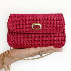 "This raffia clutch bag is handmade evening bag with chain strap. The small red purse will make you image complete. The straw shoulder bag is a great choice for any occasion: festive evening, wedding, going out, cinema... It can be a wonderful gift for anniversary, Christmas or New Years. The raffia clutch bag is hand made using the technique of weaving on plastic canvas. It has a tight frame, keeps its shape well.   DETAILS: - material - raffia - length 18cm/7\", height 11cm/4\", width 5.5cm/2\ Chic Rectangular Straw Bag For Formal Occasions, Chic Formal Rectangular Straw Bag, Elegant Woven Clutch, Elegant Woven Evening Bag, Elegant Rectangular Straw Bag With Chain Strap, Summer Formal Clutch Shoulder Bag, Summer Formal Clutch Bag, Formal Summer Clutch Shoulder Bag, Woven Clutch For Party