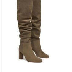 Nwt Zara Taupe Gray Suede Knee High Boots Size 8 / Eur 39 Real Suede Leather Medium Heel Height Never Worn, In Excellent Condition Zara Pointed Toe Knee-high Boots For Fall, Zara Knee-high Heeled Boots For Fall, Zara Fitted Boots With Round Toe, Zara Knee-high Boots Medium Width, Zara Knee-high Heeled Boots, Zara Heeled Boots With Almond Toe For Fall, Zara Almond Toe Heeled Boots For Fall, Zara Almond Toe Winter Boots, Zara Fitted Almond Toe Heeled Boots