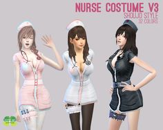 three female nurse costumes are shown in this image, with the caption nurse costume v3 should style be colors