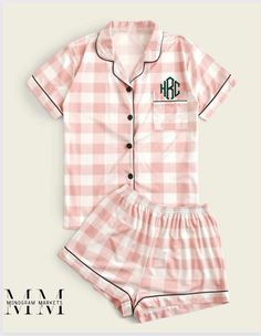 Monogrammed Pajamas Set | Monogram Markets Pijamas Women, Monogrammed Pajamas, Cute Pjs, Cute Sleepwear, Cute Pajama Sets, Gingham Shorts, Pink Pajamas, Short Pj Set, Cute Pajamas