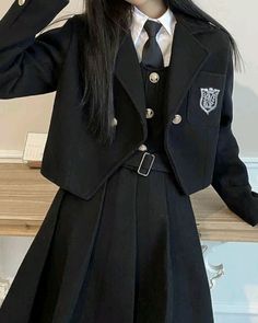 Black Fall Cosplay Dress, Black Dress For Fall Cosplay, School Uniform Fashion, School Uniform Outfits, Preppy Look, Uniform Fashion, Uniform Design, School Looks