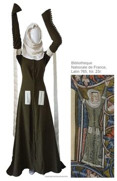 Medieval Woman Clothing, Cotehardie 14th Century, Medival Outfits Woman, 1300s Fashion, Medieval Sleeves, Medieval Clothing Women, 13th Century Clothing, 14th Century Fashion