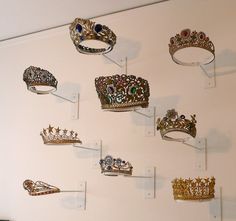 Antique French crown collection. Lovely Bedroom Display. Pageant Crown Display Ideas, Boutique Hotel Paris, Pageant Life, Invisible Crown, Crown Collection, Award Display, Pageant Crowns, Crown For Women, Crystal Tiaras