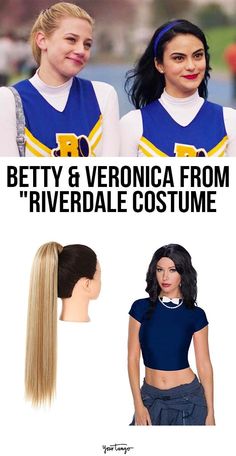 two women in cheer uniforms with the caption betty & veronica from riverdale costume