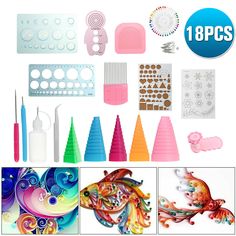 an assortment of crafting supplies including plastic, paper and glue