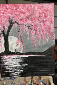 Easy Acrylic Canvas Painting Ideas For Beginners Japanese Flowers Art, Piktura Te Bukura, Big Easy Painting Ideas, Cute Painting Designs, Kid Painting Ideas, Medium Canvas Painting Ideas, Painting Inspiration Easy, Pink Drawings, Painting For Birthday