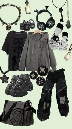 grunge thrift box options are mix and match Grunge Fits, Silly Clothes, Look Grunge, Cooler Style, Alt Outfits, Mode Design, New Rock, Grunge Goth, Swaggy Outfits