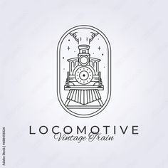 a train logo with the words locomotive and an image of a train on it's side