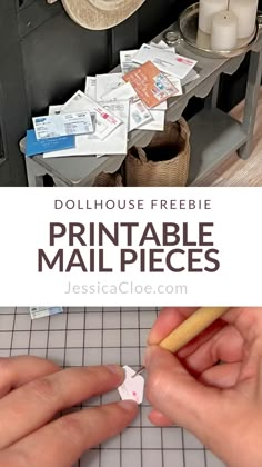 two hands are holding a pencil and stamping the word printable mail pieces on a piece of paper