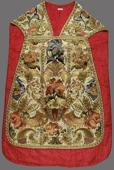 Chasuble (one of a set of five vestments) | Italian, probably Sicily | The Metropolitan Museum of Art Ecclesiastical Vestments, Holy Art, Long And Short Stitch, Chevron Patterns, Types Of Embroidery, Historical Costume, Silk Embroidery, Embroidery Techniques