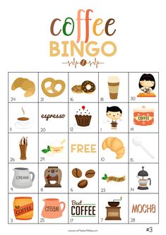 the coffee bingo game is filled with different items