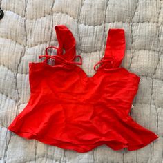 Xs Nwt Red Top. Bought For My Daughter A D She Did Not Wear. Flirty Red Sleeveless Top, Flirty Sleeveless Red Top, Fitted Red Zara Tops, Zara Red Beach Top, Zara Red Top For Beach, Orange Crop Top, High Neck Crop Top, Satin Crop Top, Denim Crop Top