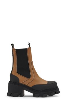 These Brown Cleated Heeled Mid Chelsea Boots feature elastic panels, toe cap details, pull tabs, chunky cleated soles and a subtle GANNI logo. GANNI Brown Cleated Heeled Mid Chelsea Boots in Beige | Women's Size 10 | Calf Leather/Leather Floral Bags, Crossbody Tote, Small Gifts, Calf Leather, Chelsea Boots, Chelsea, Dress Shop, Top Handle Bag, Size 7