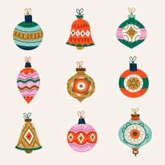 an assortment of christmas ornaments on a white background