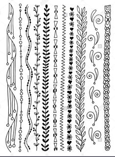 a set of hand drawn doodle designs in black and white