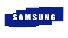 the samsung logo is shown in white and blue, as well as an oval shape