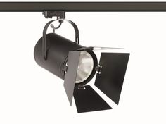 a black track light on a white background with the lights turned off and one arm extended