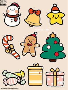 christmas stickers are arranged on a beige background