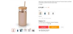 a product page with an image of a tumbler cup and straw in the bottom