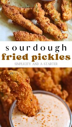 fried pickles are served with ranch dip and sourdough sauce in this delicious appetizer