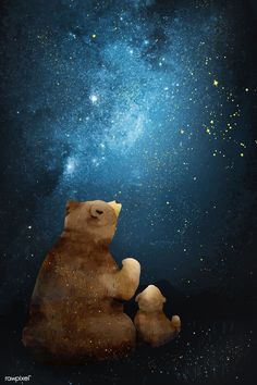 an image of two bears sitting under the stars