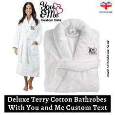 Deluxe Terry cotton bathrobe with You and Me custom text Cocktail Logo, Text Embroidery, Cotton Bathrobe, Small Case