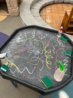 a child's chalkboard with writing on it