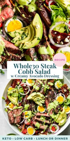 steak cobb salad with avocado dressing on the side