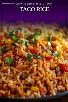 taco rice with corn and cilantro in a purple bowl