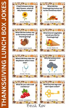 thanksgiving cards with words and pictures to describe the different things that are in each card