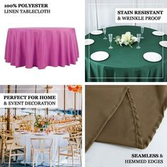 the table cloths are different colors and sizes