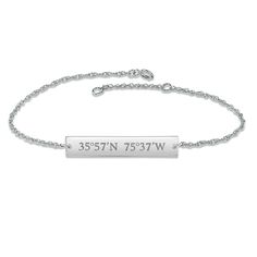 This striking bracelet is crafted in 14K white gold and features a chic horizontal bar customized with special coordinates of your choosing. The 7.25-inch rope chain fastens securely with a spring ring clasp. Bar Bracelet, Bar Bracelets, Bracelet Sterling Silver, Rope Chain, Spring Rings, Sterling Silver Bracelets, Apparel Accessories, Jewelry Bracelets, Jewelry Accessories