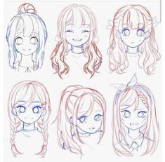 Girl Hair Drawing, Bahasa Jepun, Pelo Anime, Manga Hair, Seni Dan Kraf, 캐릭터 드로잉