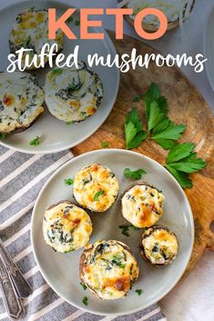 keto stuffed mushrooms on a plate with parsley next to the muffins