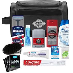 PRICES MAY VARY. Title: Convenience Kits International Men's Premium 15-Piece Kit wth Travel Size TSA Compliant Essentials, Featuring: Head & Shoulders Dandruff Shampoo Classic Clean and Palm Scalp Brush in Black Dopp Bag. Product Type: Products > Skin Care > Body > Sets & Kits Dude Wipes, Crest Toothpaste, Scalp Brush, Dopp Bag, Scalp Brushing, Travel Size Toiletries, Head Shoulders, Dandruff Shampoo, Shave Gel