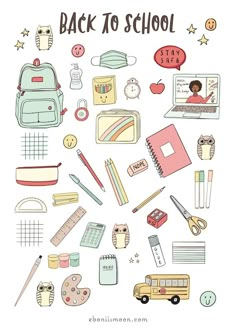 the back to school poster is filled with items