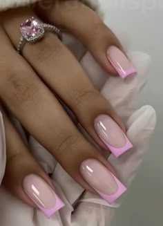 Classy Birthday Nails, French Tip Pink, Nail Inspo Pink, Pink Nail Inspo, Nagel Tips, Blush Nails