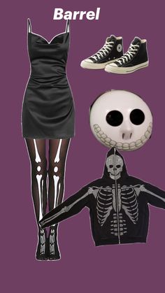 a woman in black dress and skeleton costume