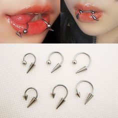 six pairs of nose piercings with spikes on them