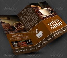 a coffee shop tri fold brochure is shown