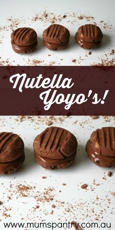 there are chocolate cookies that have been cut in half with the words nutella yoyo's on it