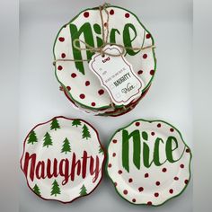 three plates decorated with christmas designs on them