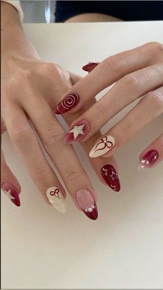 Dark Red Summer Nails, Nails Mom, Paznokcie Hello Kitty, Bday Nails, Hippie Nails