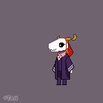a pixel art image of a person with a dog on his head and an animal in the background