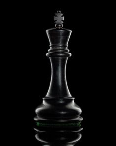 a black and white chess piece on a reflective surface