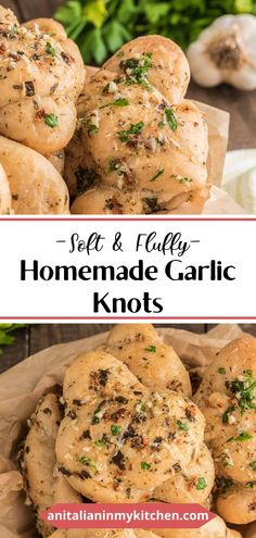 homemade garlic knots with text overlay that reads, self & fully homemade garlic knots