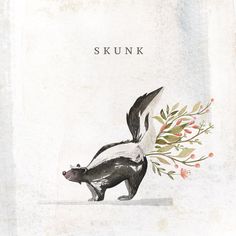 an illustration of a skunk with flowers coming out of it's back end