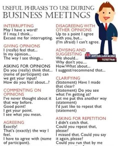 a poster with the words useful phrases to use during business meetings