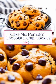 cake mix pumpkin chocolate chip cookies on a plate